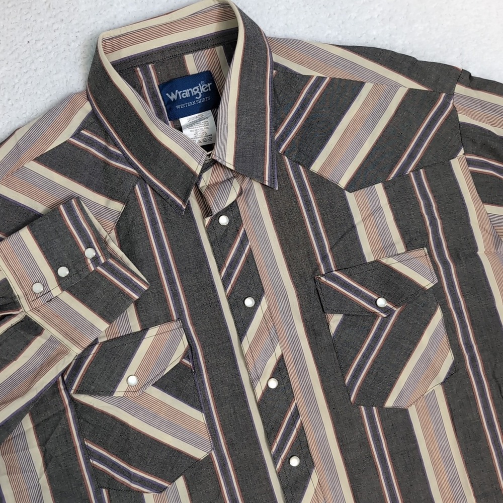 Wrangler‎ Men's 2XLT Button Up Multicolor Striped Long Sleeve Pearl Snap Breath